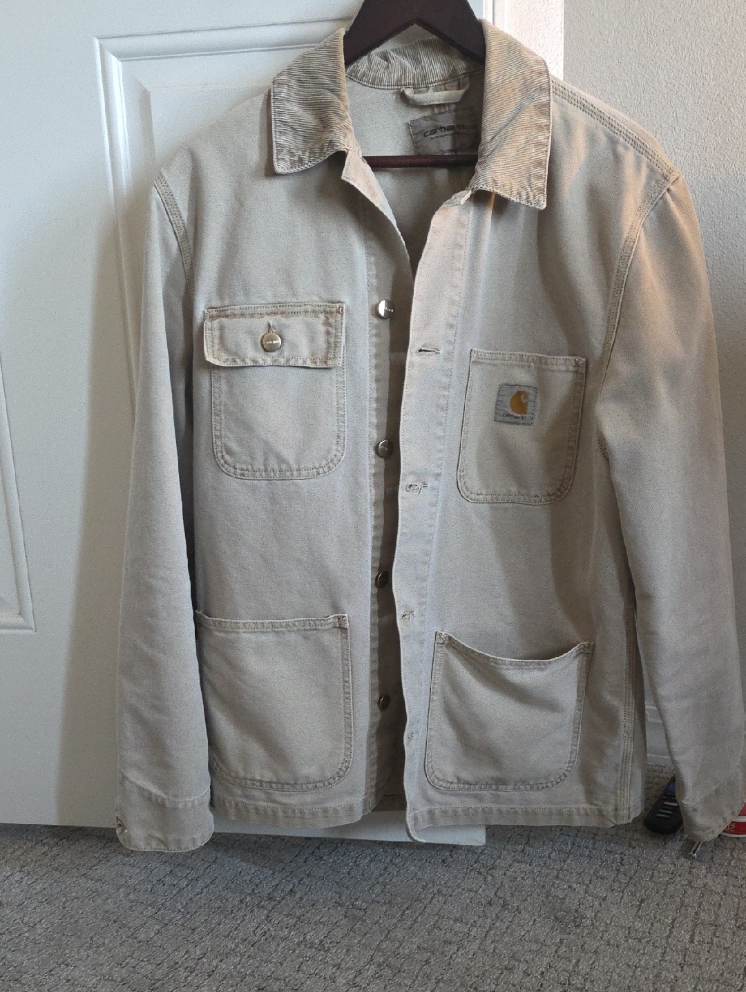 Carhartt Beige Canvas Work Jacket With Corduroy Collar
